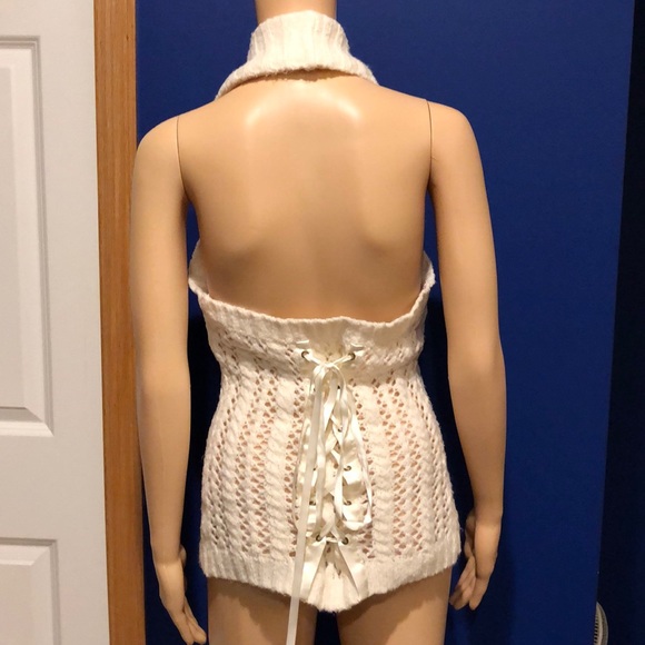 Guess cream knit sweater vest Sz M pre-owned - Picture 2 of 5